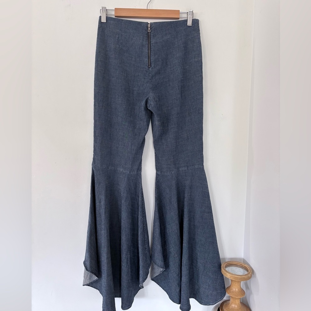 ALICE + OLIVIA 6 JINNY Chambray Blue High-Low Pants Flare Leg Boho Hippie Chic - Picture 10 of 14